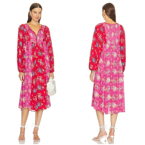 💕SPELL & THE GYPSY💕 Solstice Boho Midi Dress ~ Salsa Rose Large - Picture 1 of 16
